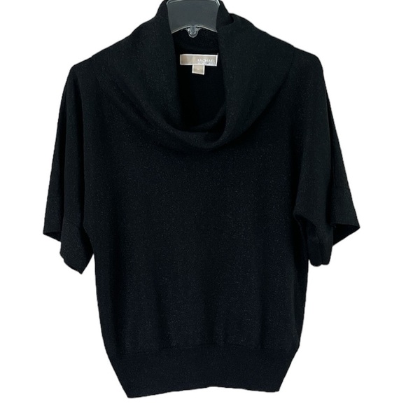 Michael Michael Kors Glitter Cowl Neck Sweater Short Sleeves Black Size M - Picture 1 of 14